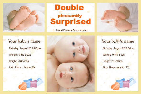 すべてのテンプレート photo templates 双子のベビーの誕生のお知らせ2